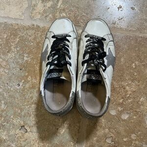 Golden Goose Superstar Sneakers White Leather Silver Glitter Heel Size 38